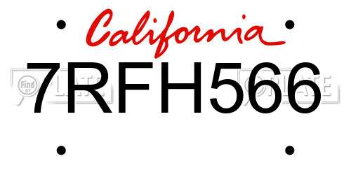 7RFH566 California License Plate