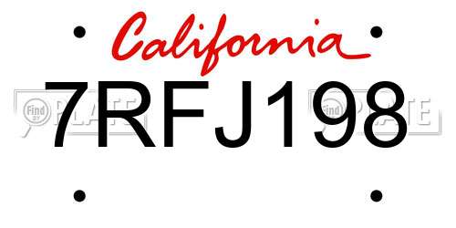 7RFJ198 California License Plate