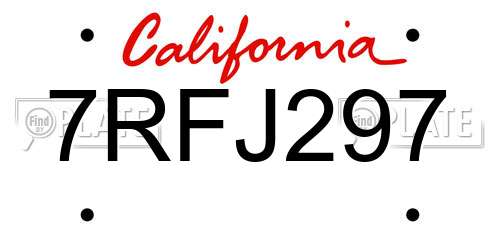 7RFJ297 California License Plate