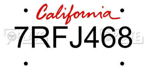 7RFJ468 California License Plate