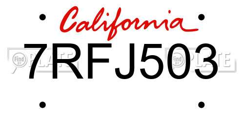 7RFJ503 California License Plate