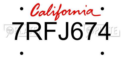 7RFJ674 California License Plate