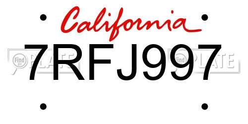 7RFJ997 California License Plate