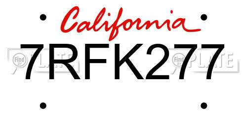 7RFK277 California License Plate