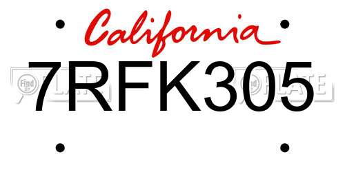 7RFK305 California License Plate