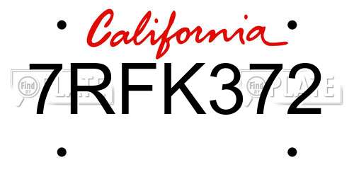 7RFK372 California License Plate