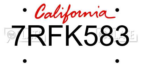 7RFK583 California License Plate