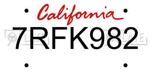 7RFK982 California License Plate