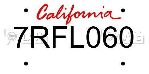 7RFL060 California License Plate