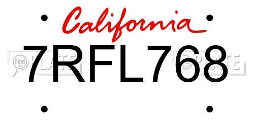 7RFL768 California License Plate