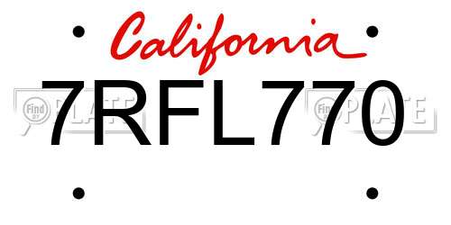 7RFL770 California License Plate