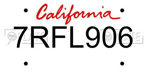 7RFL906 California License Plate