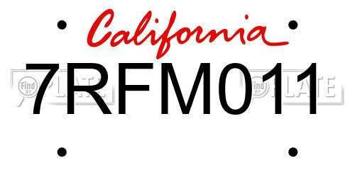 7RFM011 California License Plate