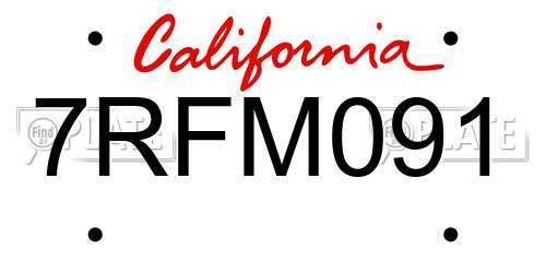 7RFM091 California License Plate