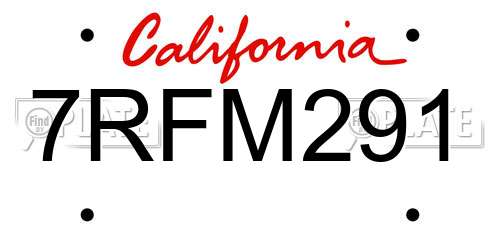 7RFM291 California License Plate