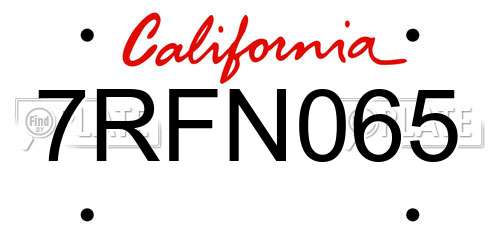 7RFN065 California License Plate