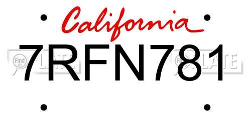 7RFN781 California License Plate