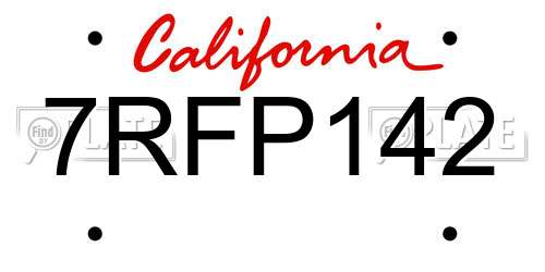 7RFP142 California License Plate