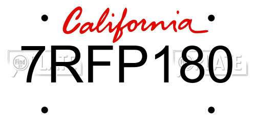 7RFP180 California License Plate