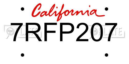 7RFP207 California License Plate