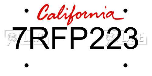 7RFP223 California License Plate