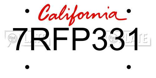 7RFP331 California License Plate