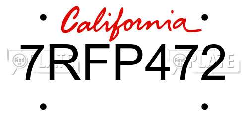 7RFP472 California License Plate