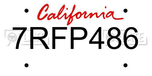 7RFP486 California License Plate