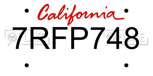 7RFP748 California License Plate