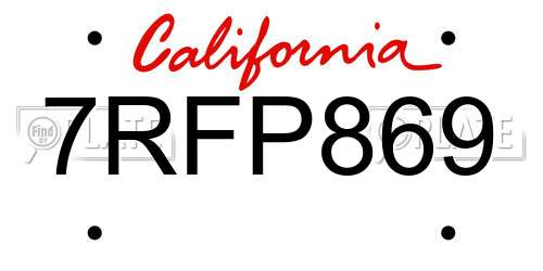 7RFP869 California License Plate