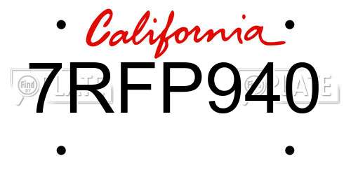 7RFP940 California License Plate