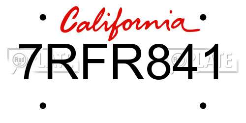 7RFR841 California License Plate
