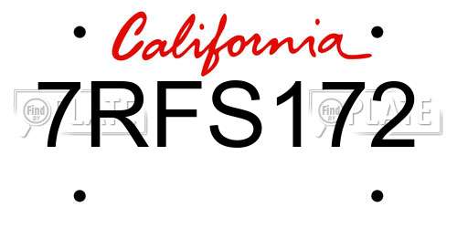7RFS172 California License Plate