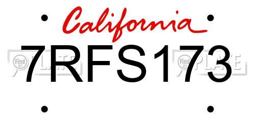 7RFS173 California License Plate