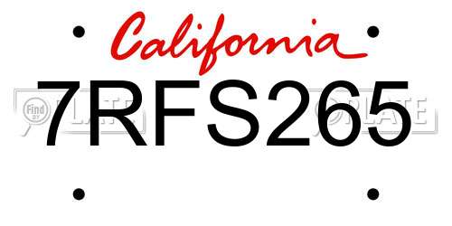 7RFS265 California License Plate