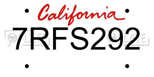 7RFS292 California License Plate