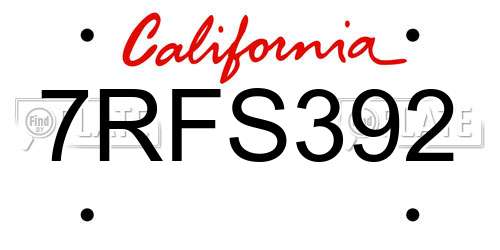 7RFS392 California License Plate