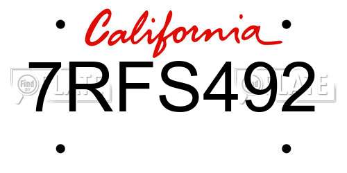 7RFS492 California License Plate