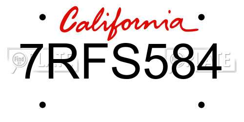 7RFS584 California License Plate