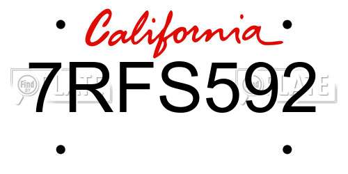 7RFS592 California License Plate