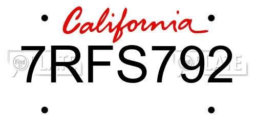 7RFS792 California License Plate