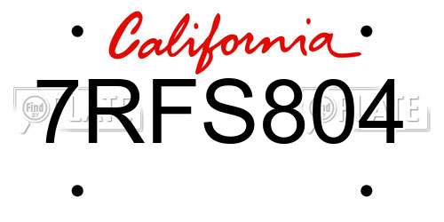 7RFS804 California License Plate