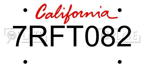 7RFT082 California License Plate