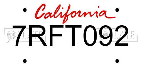 7RFT092 California License Plate