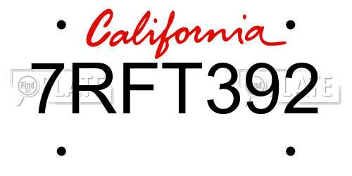 7RFT392 California License Plate