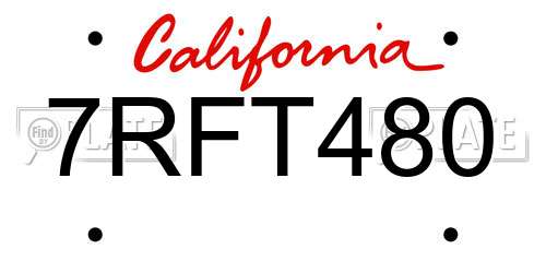 7RFT480 California License Plate