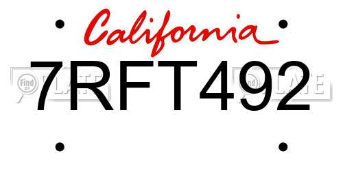 7RFT492 California License Plate