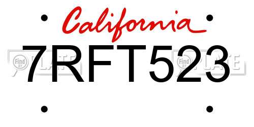 7RFT523 California License Plate