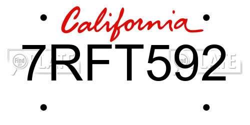 7RFT592 California License Plate