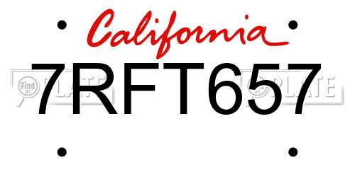 7RFT657 California License Plate